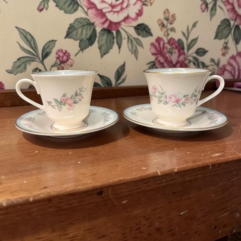 Lenox Serenade Cup‎ & Saucers, Set of 2, Vintage Floral Replacement Tableware
